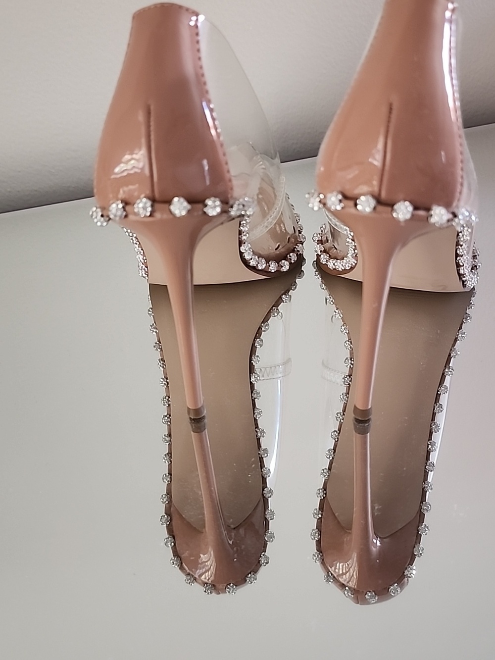 ♡♥︎♡ Steve Madden Classic Nude Clear PVC Crystal-Trim Stiletto Heels Size 8.5 - Picture 5 of 11